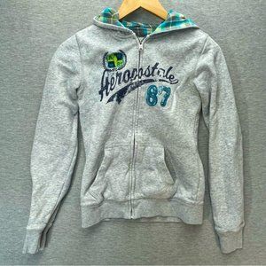 Aero Womens Gray Green Plaid Zip Hoodie Size Small